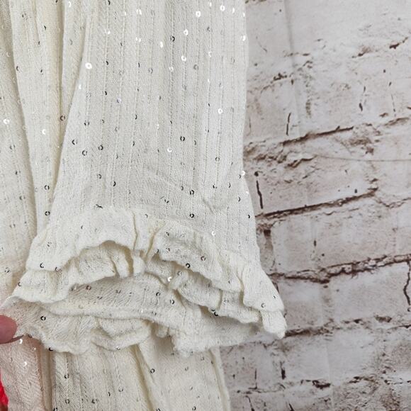 Sundress Neo Short Dress Sequins Tassel Size XS/S Cream Long Sleeve - Picture 9 of 14
